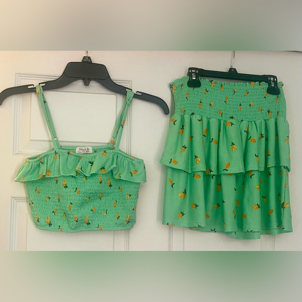 Green Lemon Print Two-Piece Set
